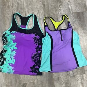 Zero Posur swim tops women’s Purple and Aqua Athletic Tank Tops swimwear‎ lot